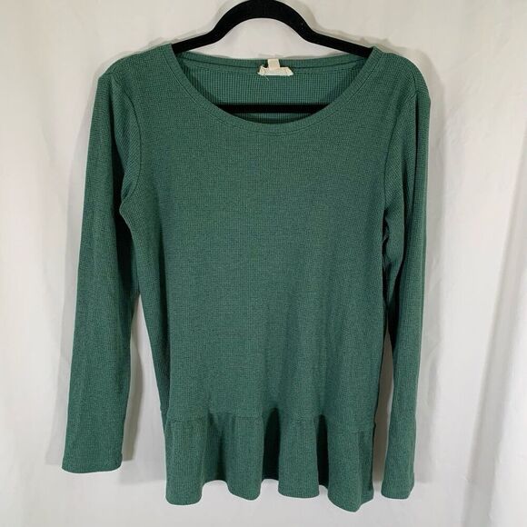 Jane Delancey Blouse Women's Small Green Waffled Long Sleeve Crew Neck Cotton Bl - Picture 1 of 7